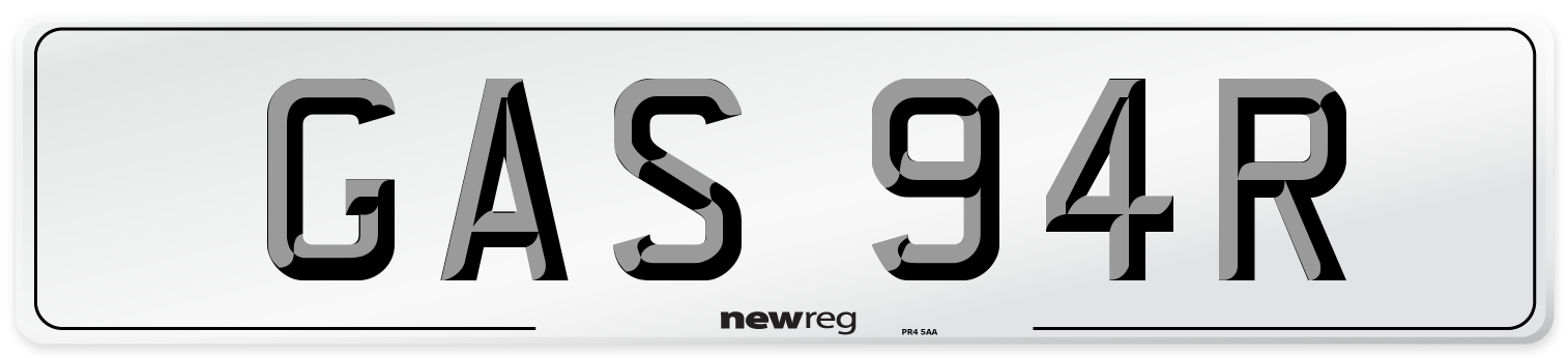 GAS 94R Number Plate from New Reg